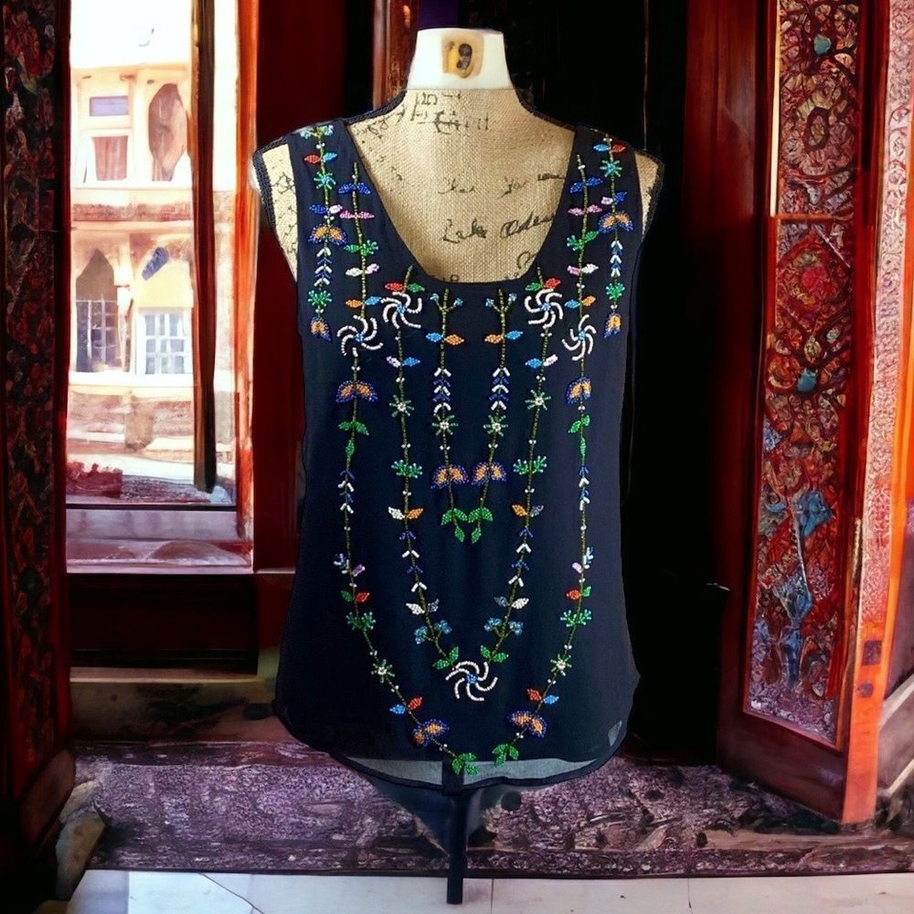 Anthropologie Hazel Colorful Beaded Tank